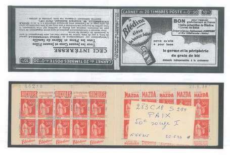 Carnet Ancien N°283_C18 Type PAIX - 50c. ROUGE 