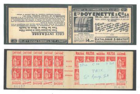 Carnet Ancien N°283_C24 Type PAIX - 50c. ROUGE 