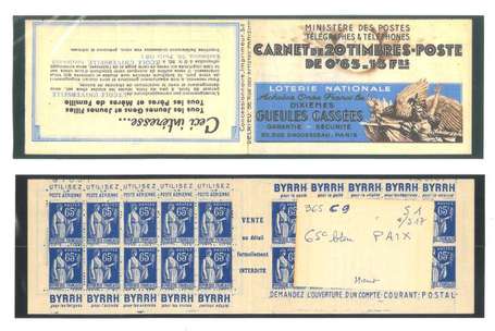 Carnet ancien N°365_C9. TYPE PAIX - 65c. BLEU 