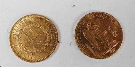 2 pièces de 20 francs or Génie 900/1000è - 1876 