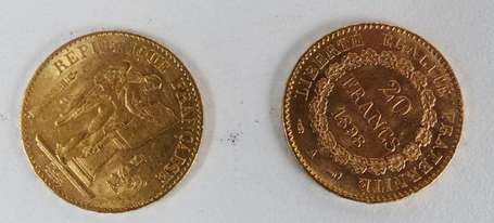 2 pièces de 20 francs or Génie 900/1000è - 1876 