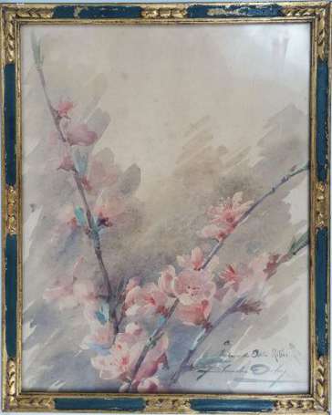 Odin Blanche 1865-1957 Branche de prunus Aquarelle