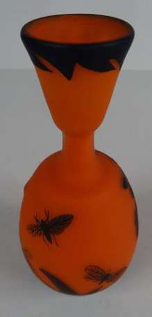 Vase bouteille en verre bicouche orange et brun 