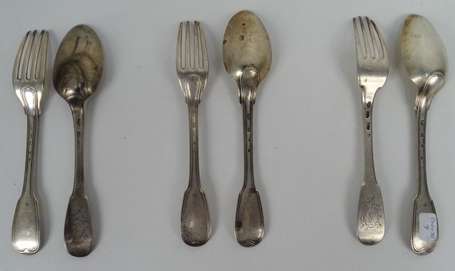 Deux couverts en argent modèle filet MO Jean Marie
