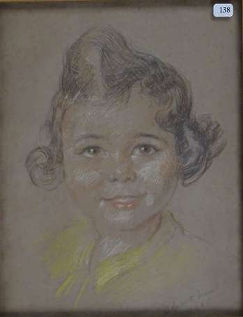 ECOLE XXe - Portrait d'enfant. Crayon, signé et 