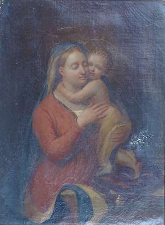 ECOLE début XIXe - Vierge à l'enfant. Huile sur 