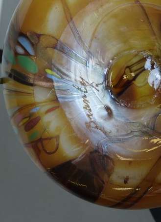 Branly XXème S. Lampe champignon en verre arlequin