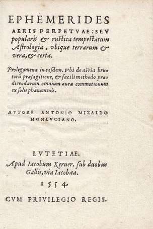 MIZAULD Antoine - Ephemerides aeris perpetuae : 