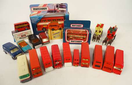 Matchbox - Lot de 20 véhicules , dont bus anglais 