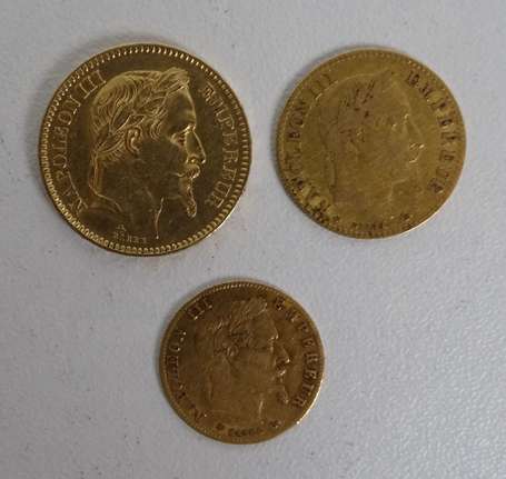 Lot de 3 pièces or. 5/10 et 20 Francs Napoléon III