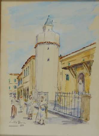 BOU Emile (1908-1989) - Rue d'Alger animée. 