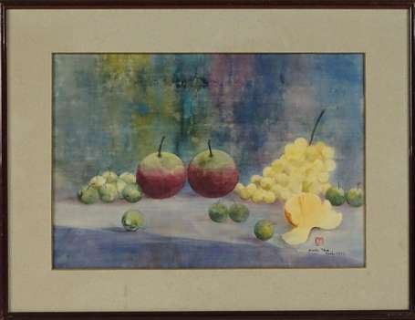 DINH THO (1931-) - Nature morte aux fruits. Encre 