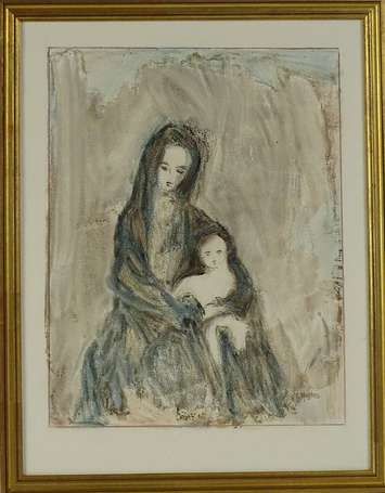 MESTAS C. (XXe) - Vierge à l'enfant. Aquarelle, 