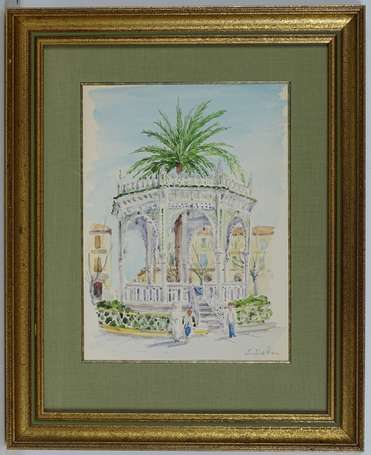 BOU Emile (1908-1989) - Kiosque. Aquarelle, signée