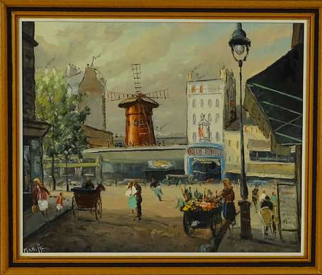 MABILLE (XXe) - Moulin Rouge. Huile sur toile, 