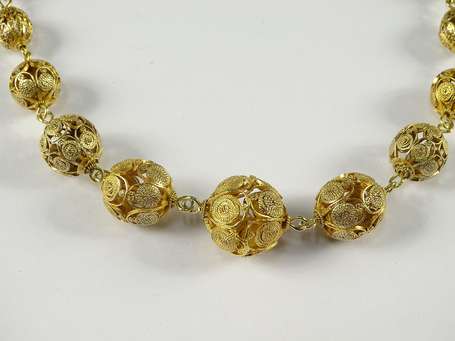 Collier composé de 23 perles filigranées en or 