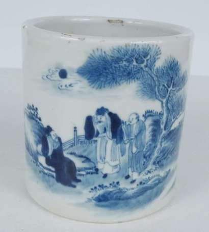 Pot cylindre en porcelaine, décor de sages dans un