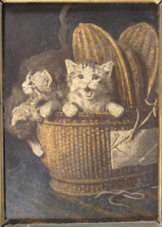 Poisot d'après Lambert J.E. Panier de chatons 