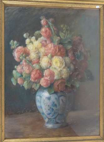 Dulout Marie (1870) Bouquet de roses trémières. 