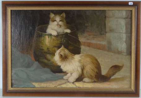 Ecole Xxème Siècle Les chats et le chaudron Huile 