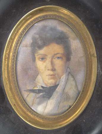 Ecole XIXè - Portrait de jeune homme, aquarelle 