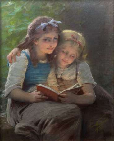 Perrault Léon (1832-1908) La Lecture. Pastel sur 