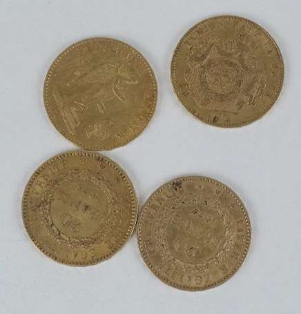 4 Pièces 20 Francs or : 1876 / 1877 / 1878A /  