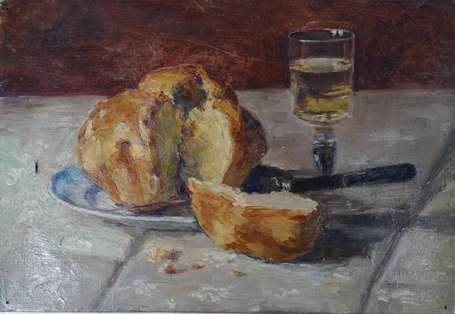 CHOTEL Claire (XIXe-XXe). Brioche et verre de vin.