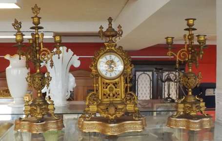 Garniture de cheminée (avec socles) en Bronze 