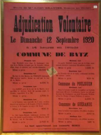 BATZ SUR MER Affiche annonçant l'adjudication 