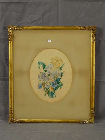 ECOLE XIX-XXe - Bouquet d'Iris. Aquarelle à vue 