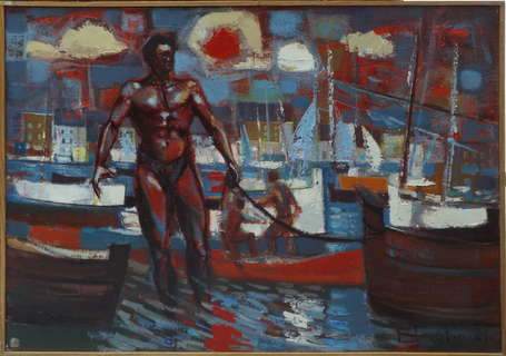 PIERRE Jean-François (1936) - Pêcheur tenant sa 