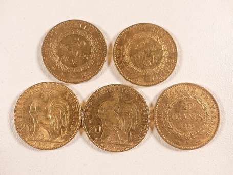 5 pièces 20 francs or IIIè République Génie et Coq