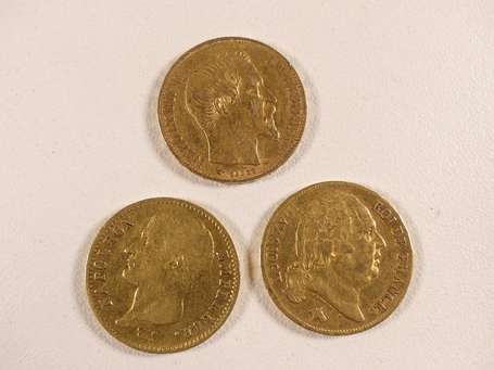 3 pièces 20 francs or Napoléon Ier tête nue, Louis