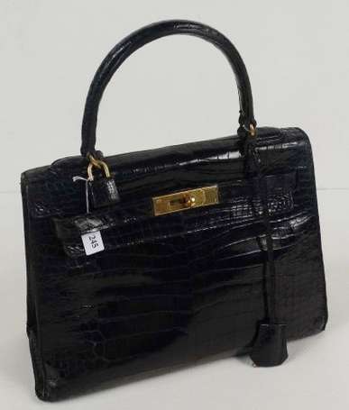 HERMES - Sac à main Kelly en crocodile noir, 