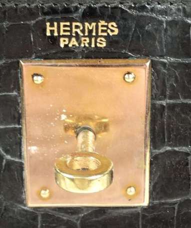 HERMES - Sac à main Kelly en crocodile noir, 