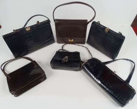 5 sacs à main en crocodile noir et marron vintage 