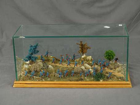 Diorama avec soldats uniplats (quarantes de pieces
