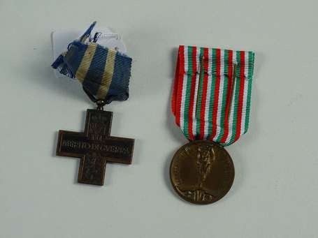 Mil - Lot de 2 médailles italiennes, ruban 