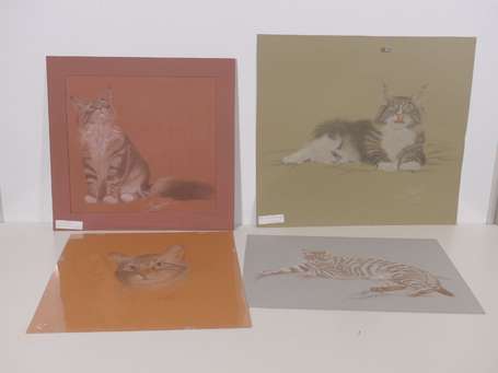 MAZOYHIE Colette (1926-2013) Portraits de chats 4 