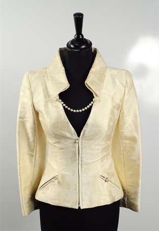 CHANEL - Veste en coton, viscose et soie ivoire, 