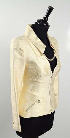 CHANEL - Veste en coton, viscose et soie ivoire, 