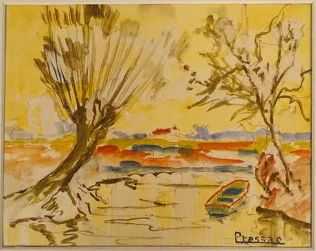 PRESSAC Marcel (1926) - Barque sur l'étang. 