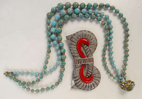 Collier vintage en perles de verre de couleur 