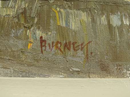 BURNET XXe - Rue animée. Huile sur toile, signée 