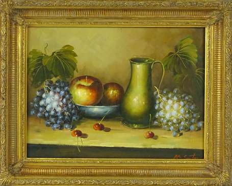 SORTES M. XXe - Nature morte aux fruits. Huile sur