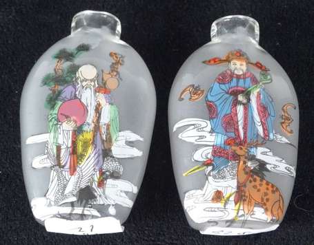 Deux Tabatières En verre peint de divinités Chine