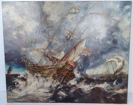 ECOLE XXe - Navire hollandais dans la tempête. 