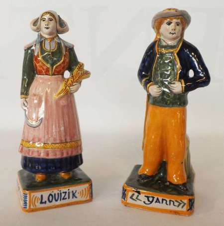 Louizik - Yann Deux Sujets en faïence polychrome. 