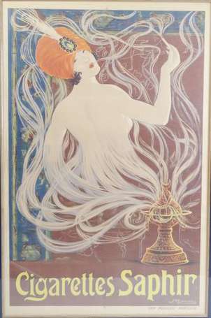CIGARETTES SAPHIR : Affiche lithographiée signée 